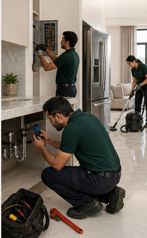 Electrician and plumber documenting completed work
